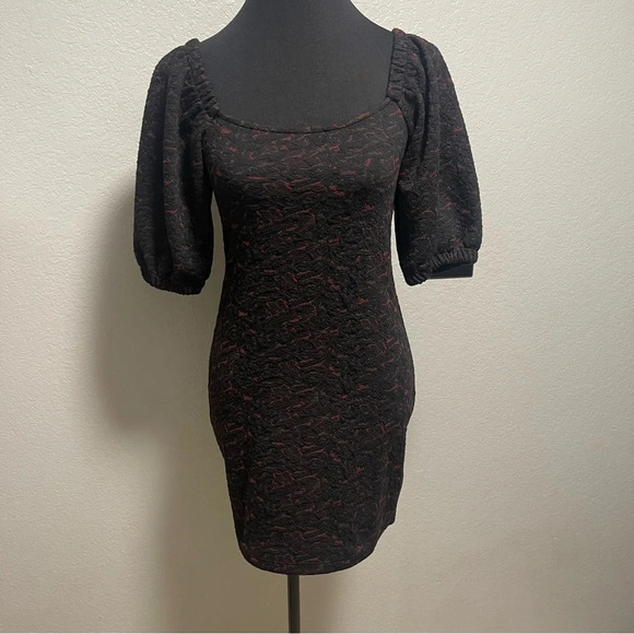 NWT Free People Sunset Mini Dress with Puff Sleeves, Black, X-Small - Picture 2 of 6
